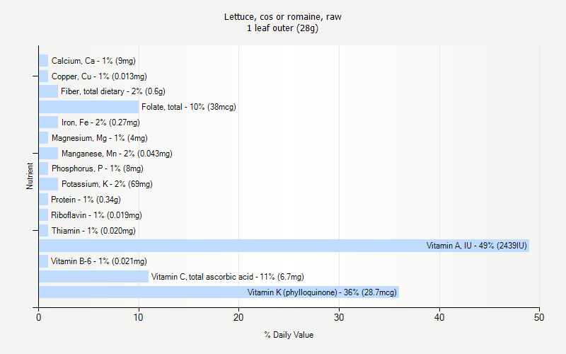 % Daily Value for Lettuce, cos or romaine, raw 1 leaf outer (28g)